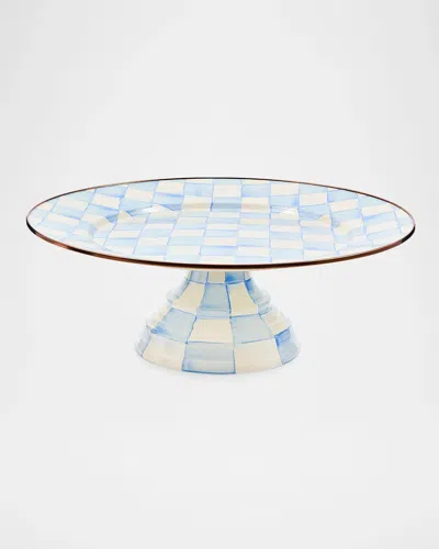 Mackenzie-childs Sky Check Large Hand-painted Enamel Pedestal Platter In Blue