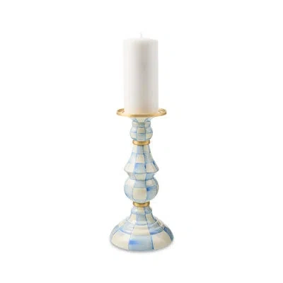Mackenzie-childs Sky Check Large Pillar Candlestick In Blue