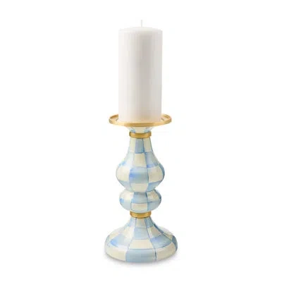 Mackenzie-childs Sky Check Medium Pillar Candlestick In Blue