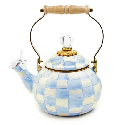 Mackenzie-childs Sky Check Whistling Tea Kettle In Blue