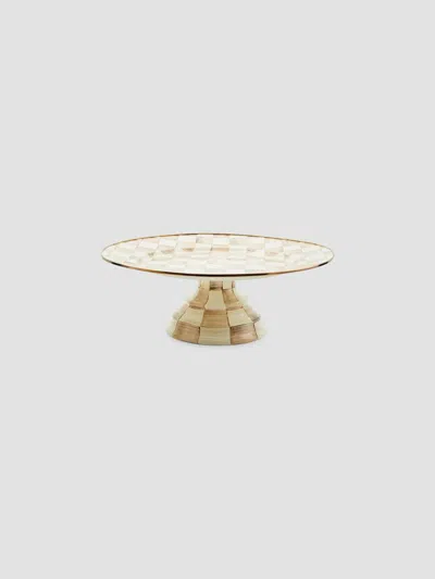 Mackenzie-childs Small Mocha Check Pedestal Platter In Multi