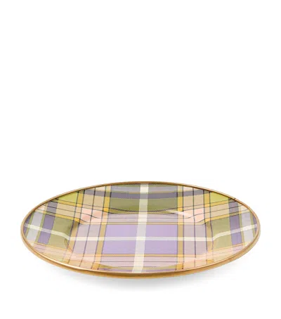 Mackenzie-childs Steel Tartan Violet Dessert Plate In Pink