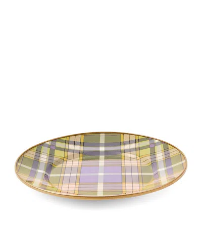 Mackenzie-childs Steel Tartan Violet Dinner Plate In Green