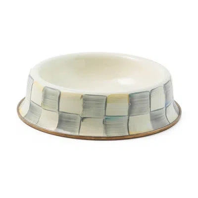 Mackenzie-childs Sterling Check Cat Dish In White,gray