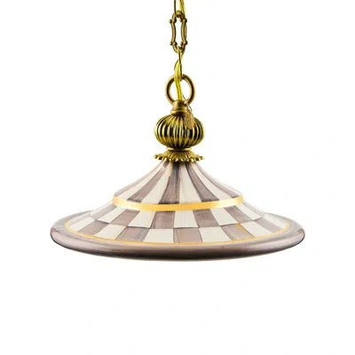 Mackenzie-childs Sterling Check Flared Ceramic Pendant Lamp In Gold