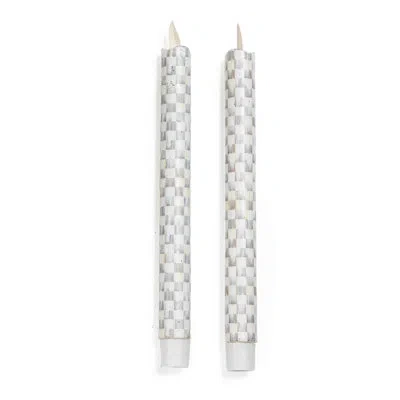 Mackenzie-childs Sterling Check Flicker Dinner Candles In Gray,white
