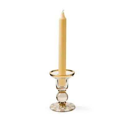Mackenzie-childs Sterling Check Large Glass Candlestick In Gray;gold