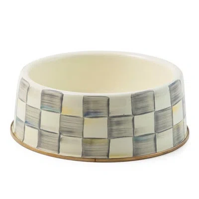 Mackenzie-childs Sterling Check Pet Dish In White,gray