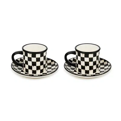 Mackenzie-childs Sterling Check Stoneware Espresso Cup And Saucer In Black,white