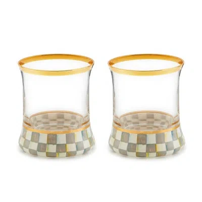 Mackenzie-childs Sterling Check Tumbler Glass, Set Of 2 In Gray,clear,gold