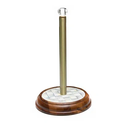 Mackenzie-childs Sterling Check Wood Paper Towel Holder In Brown;white;tan