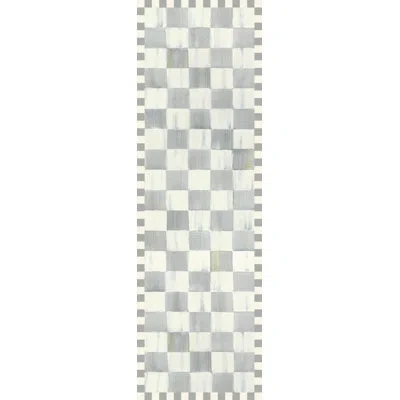 Mackenzie-childs Sterling Checkered Washable Rug In White;gray