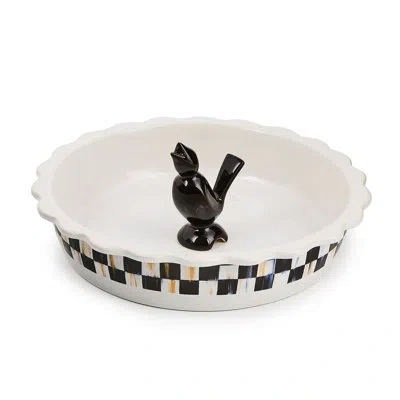 Mackenzie-childs Sterling Checkeveryday Pie Plate With Pie Bird In Black;white