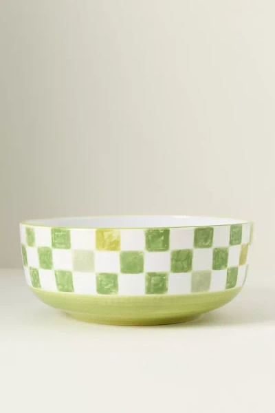 Mackenzie-childs Stoneware Check Serving Bowl In Green