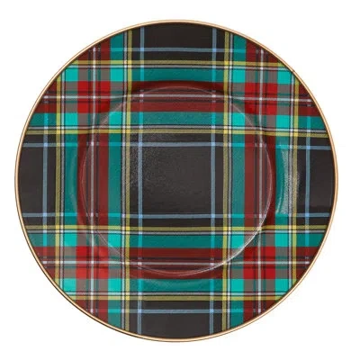 Mackenzie-childs Tartan Black Salad/dessert Plate In Black;green;red