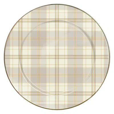 Mackenzie-childs Tartan Latte Charger/plate In Gray;ivory