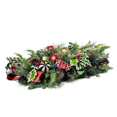 Mackenzie-childs Tartastic Triple Candle Centerpiece In Green,red