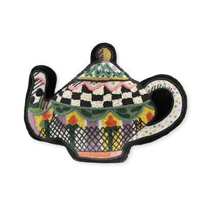 Mackenzie-childs Teapot Shaped Embellished Throw Pillow In Black;green;yellow