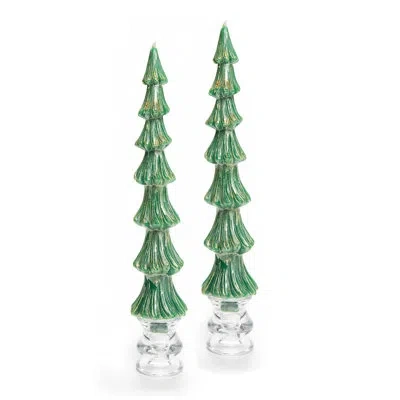 Mackenzie-childs Tree Dinner Candles -12"" - Set Of 2 In Green