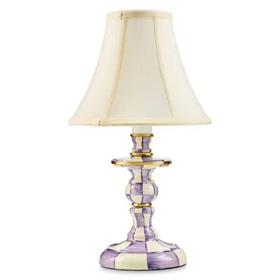 Mackenzie-childs Violet Check Candlestick Lamp In White;purple