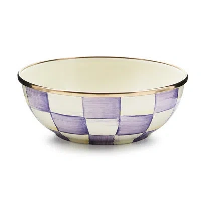 Mackenzie-childs Violet Check Everyday Bowl In White;purple