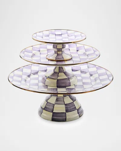 Mackenzie-childs Violet Check Mini Pedestal Platter In Purple