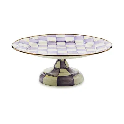 Mackenzie-childs Violet Check Pedestal Platter In White;purple