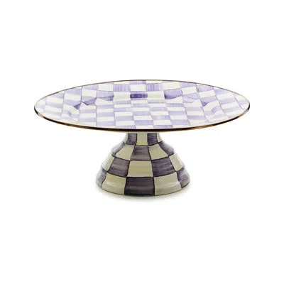 Mackenzie-childs Violet Check Pedestal Platter In White;purple