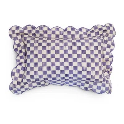 Mackenzie-childs Violet Check Reversible Scalloped Pillow In White;purple