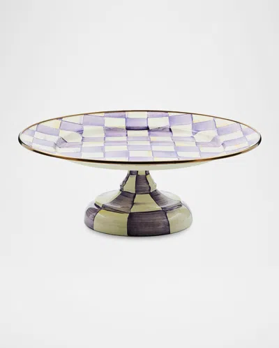 Mackenzie-childs Violet Check Small Pedestal Platter In Purple