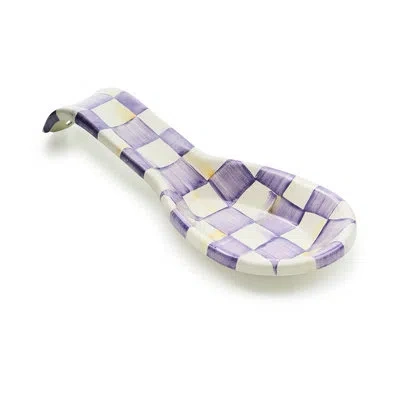 Mackenzie-childs Violet Check Spoon Rest In White;purple