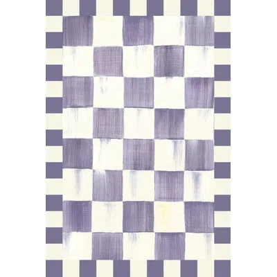 Mackenzie-childs Violet Checkered Washable Rug In Purple;white