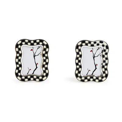 Mackenzie-childs Wavy Check Silver Plated Frame In Black;cream