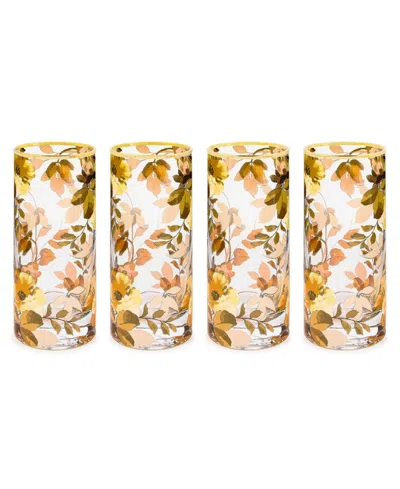 Mackenzie-childs Wild Rose Highball Glasses, Set Of 4 In White