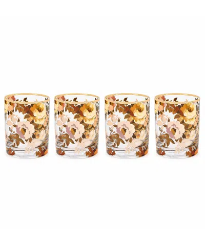 Mackenzie-childs Wild Rose Tumbler Glasses, Set Of 4 In White