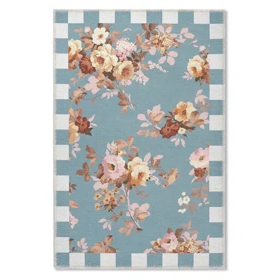 Mackenzie-childs Wild Rose Washable Rug In Blue