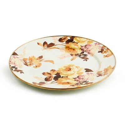 Mackenzie-childs Wild Rose White Charger/plate In Brown;white;yellow