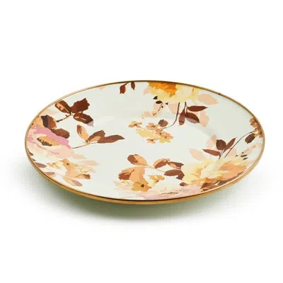 Mackenzie-childs Wild Rose White Dinner Plate In Brown;white;yellow