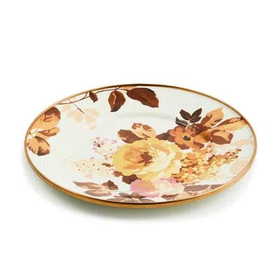 Mackenzie-childs Wild Rose White Salad Plate In Brown;white;yellow