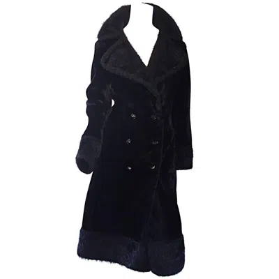 Pre-owned Mackintosh 1960s Vintage  Black Faux Fur 60s Double Breasted Swing Jacket Coat