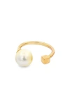 Macrae & Co . Adjustable Faux Pearl Ring In Gold