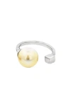 Macrae & Co . Adjustable Faux Pearl Ring In Metallic