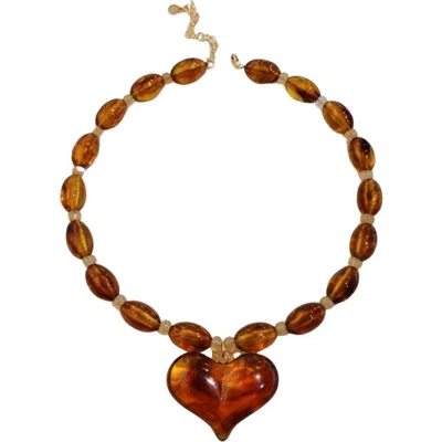 Macrae & Co . Amber Love Heart Pendant Necklace In Brown