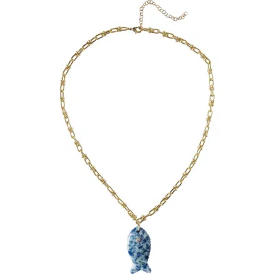 Macrae & Co . Blue Stoney Fish Pendant Necklace In Gold