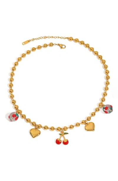Macrae & Co . Cherries & Heart Charm Necklace In Gold