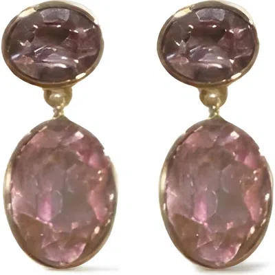 Macrae & Co . Crystal Double Drop Earrings In Purple