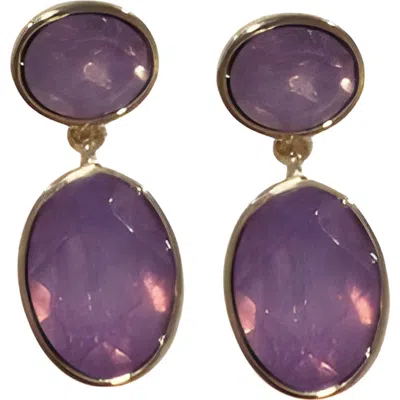 Macrae & Co . Crystal Double Drop Earrings In Purple