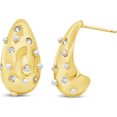 Macrae & Co . Faux Pearl & Crystal Teardrop Earrings In Gold