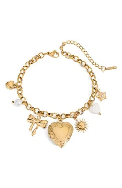 Macrae & Co . Heart Locket Charm Bracelet In Gold