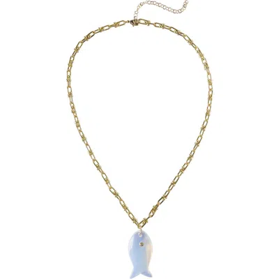 Macrae & Co . Iridescent Stone Fish Pendant Necklace In Gold
